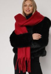 Bordowy Szalik z Frędzlami Owedarria. Czerwone szaliki Born2be, bez wzorów, z dresówki, eleganckie. Za 44.99 zł.