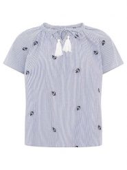 Zwillingsherz Bluzka "Stripe & Stitch" w kolorze niebieskim rozmiar: L/XL. Niebieskie bluzki Zwillingsherz, l, z aplikacjami, z bawełny, bez kołnierzyka, bez ramiączek. Za 104.99 zł.