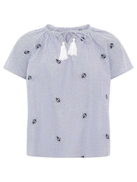 Zwillingsherz Bluzka "Stripe & Stitch" w kolorze niebieskim rozmiar: L/XL. Niebieskie bluzki Zwillingsherz, l, z aplikacjami, z bawełny, bez kołnierzyka, bez ramiączek. Za 114.95 zł.