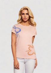 Jasnoróżowy Klasyczny T-shirt z Bawełny Ozdobiony Nadrukiem i Cyrkoniami Kristinae. Czerwone t-shirty Born2be, l, z aplikacjami, z bawełny, bez kołnierzyka, bez ramiączek. Za 29.99 zł.
