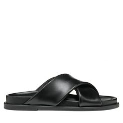Klapki Geox. Czarne klapki Geox, bez wzorów, bez obcasa. Za 379.99 zł.