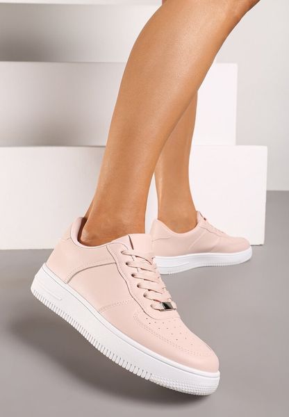 Różowe Sznurowane Sneakersy Ozdobione Perforacją Ellemisa. Czerwone obuwie sportowe Renee, z jeansu, bez zapięcia, na fitness i siłownię. Za 69.99 zł.