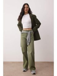 Trendyol Dżinsy - Wide Leg - w kolorze khaki rozmiar: 32. Brązowe jeansy Trendyol, bez wzorów, z podwyższonym stanem. Za 139.95 zł.