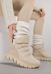 Ciemnobeżowe Pikowane Śniegowce na Grubej Tłoczonej Podeszwie Resita. Brązowe trapery i śniegowce Born2be, z jeansu. Za 199.99 zł.