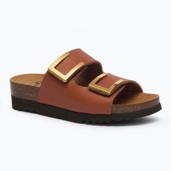 Klapki damskie Scholl Monterey 2 Straps Ad Med. Brązowe klapki Scholl, bez wzorów, bez obcasa. Za 269.99 zł.