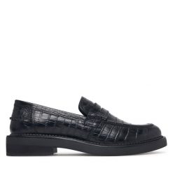 Lordsy Geox. Czarne lordsy Geox, bez wzorów, bez obcasa, bez zapięcia. Za 499.99 zł.