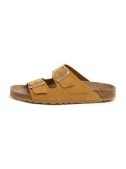 SABOKETS Skórzane klapki w kolorze jasnobrązowym rozmiar: 39. Brązowe klapki SABOKETS, bez wzorów, z otwartym noskiem, bez obcasa. Za 223.99 zł.