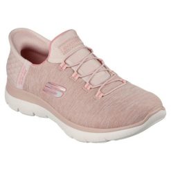 Damskie SUMMITS DAZZLING HAZE Slip-On Różowy. Czerwone obuwie sportowe Skechers, z materiału, bez zapięcia. Za 259.99 zł.