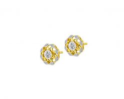 Kolczyki z żółtego i białego złota z diamentami - rozety - 0,08 ct - próba 585. Białe kolczyki Apart, z diamentem, złote. W wyprzedaży za 1,883.00 zł.