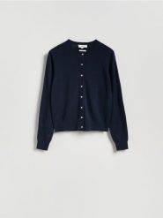 Kardigan z wełny merino - granatowy. Niebieskie kardigany Reserved, l, bez wzorów, z wełny. Za 239.99 zł.