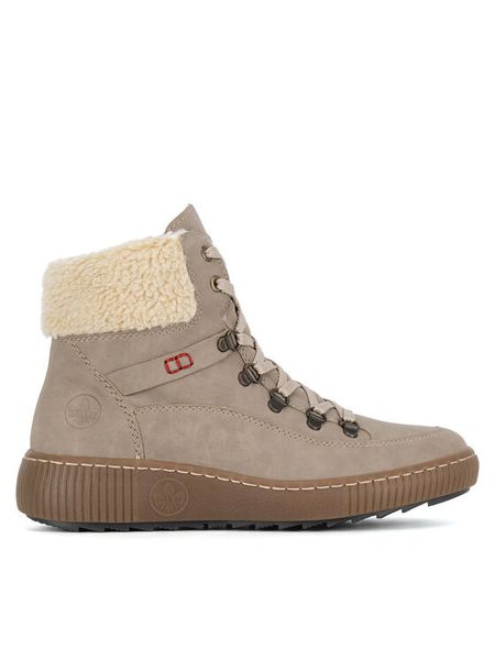 Rieker Trzewiki Z6638-64 Beżowy. Brązowe botki Rieker, bez wzorów, z materiału, bez obcasa, na płaskiej podeszwie, bez zapięcia. Za 258.99 zł.