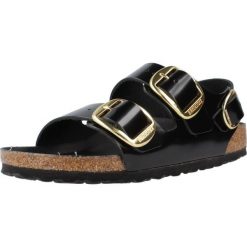 Damskie sandały maksymalny chwyt i stabilność MILANO Big Buckle. Czarne sandały Birkenstock, bez wzorów, ze skóry, eleganckie, bez obcasa, bez zapięcia. Za 770.00 zł.