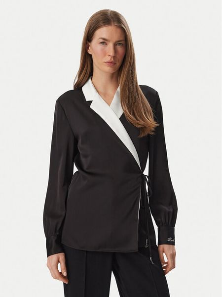 KARL LAGERFELD Bluzka B4W11016 Czarny Regular Fit. Czarne bluzki KARL LAGERFELD, bez wzorów, z syntetyku, bez kołnierzyka, bez ramiączek. Za 779.99 zł.