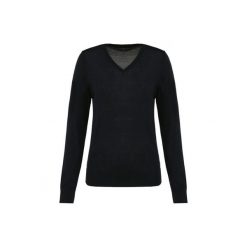 Damski sweter z merynosów z dekoltem v-neck Kariban Premium. Czarne swetry KARIBAN, na zimę, bez wzorów, z wełny, bez ramiączek. Za 297.00 zł.