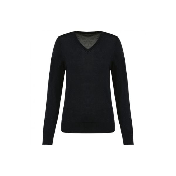 Damski sweter z merynosów z dekoltem v-neck Kariban Premium. Czarne swetry KARIBAN, na zimę, bez wzorów, z wełny, bez ramiączek. Za 297.00 zł.
