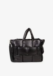 Czarna Pikowana Torebka Shopperka z Efektem 3D Vamirre. Czarne shopper Born2be, bez wzorów, z jeansu, eleganckie, pikowane, bez dodatków. Za 159.99 zł.