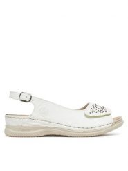 Rieker Sandały V7450-80 Biały. Białe sandały Rieker, bez wzorów, ze skóry, bez obcasa, na płaskiej podeszwie, bez zapięcia. Za 339.99 zł.