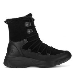 Botki Remonte. Czarne botki Remonte, bez wzorów, bez obcasa, na płaskiej podeszwie, bez zapięcia. Za 375.99 zł.