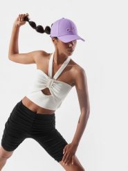 4F Crop-top z materiałów z recyklingu damski 4F x Anna Lewandowska XS. Białe topy 4f, xs, bez wzorów, z dzianiny, bez kołnierzyka, bez ramiączek. Za 69.99 zł.