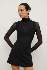 Damskie body w kolorze BLACK- TRANSPARENT. Czarne golfy Marsala, bez wzorów, z elastanu, bez ramiączek. Za 159.90 zł.