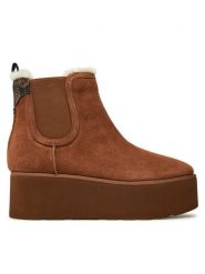Guess Botki Jilaine2 FLFJL2 LEA10 Brązowy. Brązowe botki Guess, z aplikacjami, ze skóry, bez obcasa, na koturnie, bez zapięcia. Za 739.99 zł.