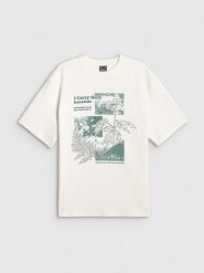 4F T-shirt loose z nadrukiem damski - biały M. Białe t-shirty 4f, m, bez wzorów, z dzianiny, bez kołnierzyka, bez ramiączek. Za 79.99 zł.