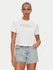 Guess T-Shirt W5GI15 K8FQ4 Biały Regular Fit. Białe t-shirty Guess, xxl, z aplikacjami, z bawełny, bez kołnierzyka, bez ramiączek. Za 129.99 zł.