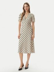 Morgan Sukienka codzienna 261-ROVITA Beżowy Regular Fit. Brązowe sukienki Morgan, na co dzień, bez wzorów, z syntetyku, bez kołnierzyka, bez ramiączek, proste. Za 449.99 zł.