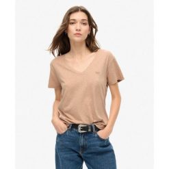 Koszulka z haftem V w slubie. Szare bluzki Superdry, bez wzorów, z bawełny, bez kołnierzyka, bez ramiączek. W wyprzedaży za 108.45 zł.