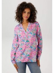 Aniston Bluzka w kolorze jasnoróżowo-błękitnym rozmiar: 44. Różowe bluzki Aniston, bez wzorów, z wiskozy, bez kołnierzyka, bez ramiączek. Za 96.45 zł.