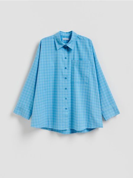 Koszula w kratę - jasnoniebieski. Niebieskie koszule Reserved, l, bez wzorów, z tkaniny, bez kołnierzyka, bez ramiączek. Za 159.99 zł.