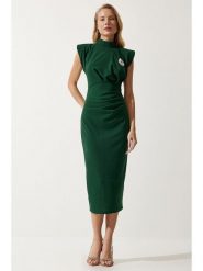 Happiness Istanbul Sukienka w kolorze zielonym rozmiar: 36. Zielone sukienki Happiness Istanbul, z aplikacjami, bez kołnierzyka, bez ramiączek, midi. Za 95.99 zł.