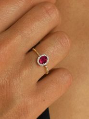 OR Carats Złoty pierścionek z diamentem i kamieniem szlachetnym rozmiar: 52. Czerwone pierścionki OR Carats, z diamentem, złote. Za 726.48 zł.