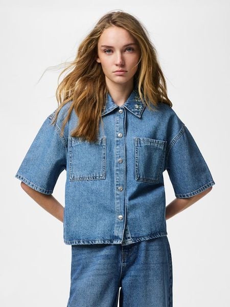 Pieces Koszula dżinsowa w kolorze niebieskim rozmiar: XL. Niebieskie koszule Pieces, xl, bez wzorów, z bawełny, bez kołnierzyka, bez ramiączek. Za 114.95 zł.