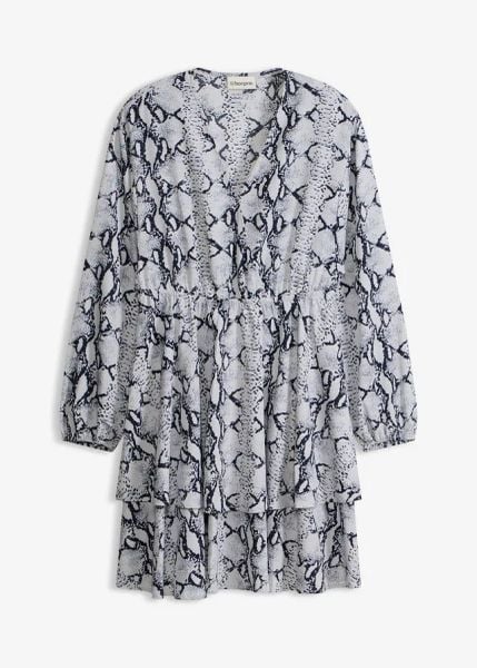 Sukienka z nadrukiem. Czarne sukienki bonprix, bez wzorów, bez kołnierzyka, bez ramiączek. Za 149.99 zł.