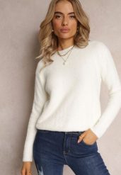 Biały Sweter Wełniany Elisabema. Białe swetry Renee, l, bez wzorów, z tkaniny, bez ramiączek. Za 44.99 zł.