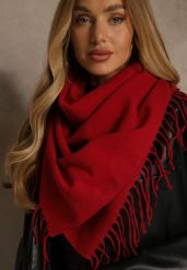 Czerwony Klasyczny Szalik Zakończony Frędzlami Vetiele. Czerwone szaliki Renee, bez wzorów, z jeansu, boho. Za 34.99 zł.