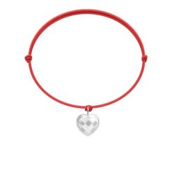 Bransoletka z posrebrzanym sercem z białym kryształem na cienkim czerwonym sznurku. Białe bransoletki Lilou, posrebrzane. Za 99.00 zł.