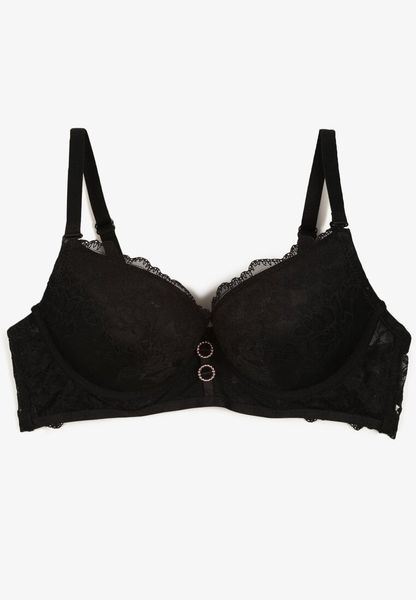 Czarny Biustonosz Push Up Ozdobiony Koronką Temirenna. Czarne biustonosze Renee, z aplikacjami, z koronki. Za 29.99 zł.