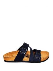 Moosefield Skórzane klapki w kolorze granatowym rozmiar: 35. Niebieskie klapki Moosefield, bez wzorów, ze skóry, z otwartym noskiem, bez obcasa. Za 96.83 zł.