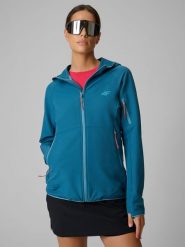 4F Kurtka softshell wiatroodporna damska - turkusowa L. Niebieskie kurtki sportowe 4f, na lato, l, bez wzorów, z softshellu, bez kaptura, trekkingowe. Za 299.99 zł.