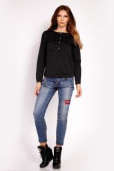 Czarna Bluzka Koszulowa z Krótkim Zapięciem. Czarne bluzki Lou-Lou, l, bez wzorów, z bawełny, bez kołnierzyka, bez ramiączek. Za 139.00 zł.