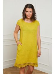 Curvy Lady Lniana sukienka w kolorze żółtym rozmiar: 48/50. Żółte sukienki Curvy Lady, na co dzień, bez wzorów, z koronki, klasyczne, bez kołnierzyka, bez ramiączek, mini, proste. Za 109.78 zł.