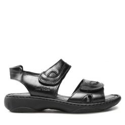 Sandały Josef Seibel. Czarne sandały Josef Seibel, bez wzorów, bez obcasa, na płaskiej podeszwie, bez zapięcia. Za 329.99 zł.