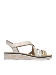 Rieker Sandały CEO-V3663-90 Złoty. Żółte sandały Rieker, bez wzorów, ze skóry, bez obcasa, na płaskiej podeszwie, bez zapięcia. Za 299.99 zł.