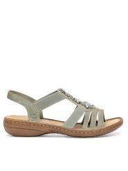 Rieker Sandały 60839-52 Zielony. Zielone sandały Rieker, bez wzorów, z materiału, bez obcasa, na płaskiej podeszwie, bez zapięcia. Za 289.99 zł.
