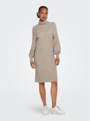 ONLY Sukienka dzianinowa 15309197 Beżowy Comfort Fit. Brązowe sukienki Only, s, bez wzorów, z dzianiny, bez kołnierzyka, bez ramiączek. Za 99.99 zł.