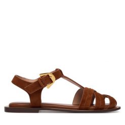Sandały Coccinelle. Brązowe sandały Coccinelle, bez wzorów, bez obcasa, na płaskiej podeszwie, bez zapięcia. Za 849.99 zł.