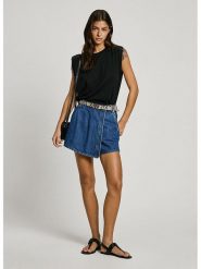 Pepe Jeans Szorty dżinsowe w kolorze niebieskim rozmiar: W24. Niebieskie szorty Pepe Jeans, z aplikacjami, z jeansu, klasyczne, z podwyższonym stanem. Za 202.03 zł.