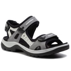 Sandały ECCO. Szare sandały ecco, bez wzorów, sportowe, bez obcasa, bez zapięcia. Za 459.99 zł.